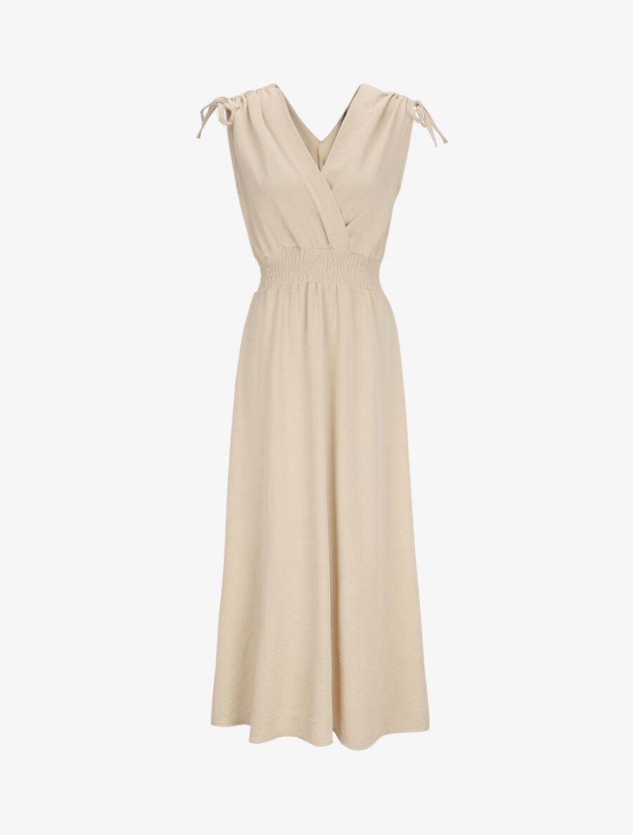 Robe longue cache-coeur à taille élastiquée - Beige - 1