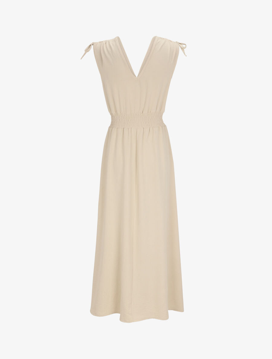 Robe longue cache-coeur à taille élastiquée - Beige - 2