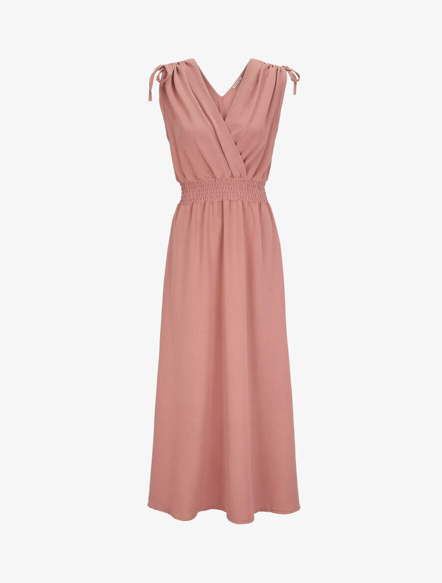 Robe longue cache-coeur à taille élastiquée - Rose - 1