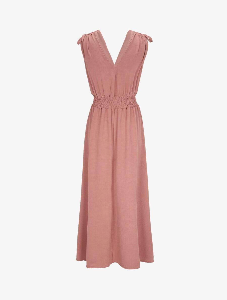Robe longue cache-coeur à taille élastiquée - Rose - 2