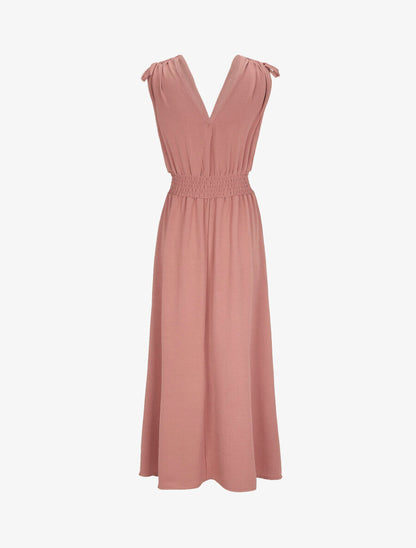 Robe longue cache-coeur à taille élastiquée - Rose - 2