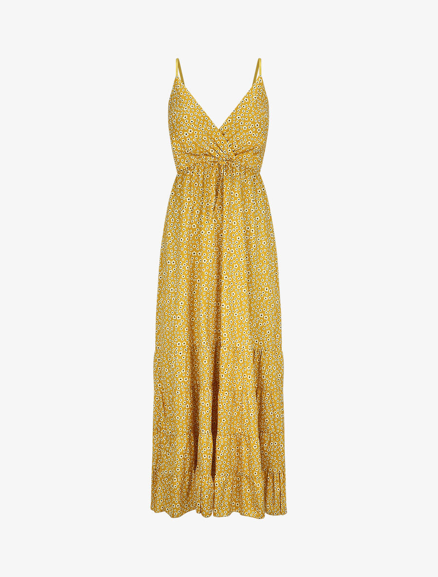 Robe longue à imprimé floral et bord volanté - Jaune moutarde - 5