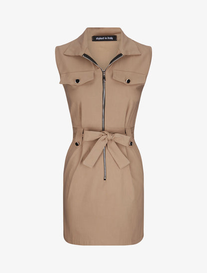 Robe sans manches avec ceinture - Camel - 1