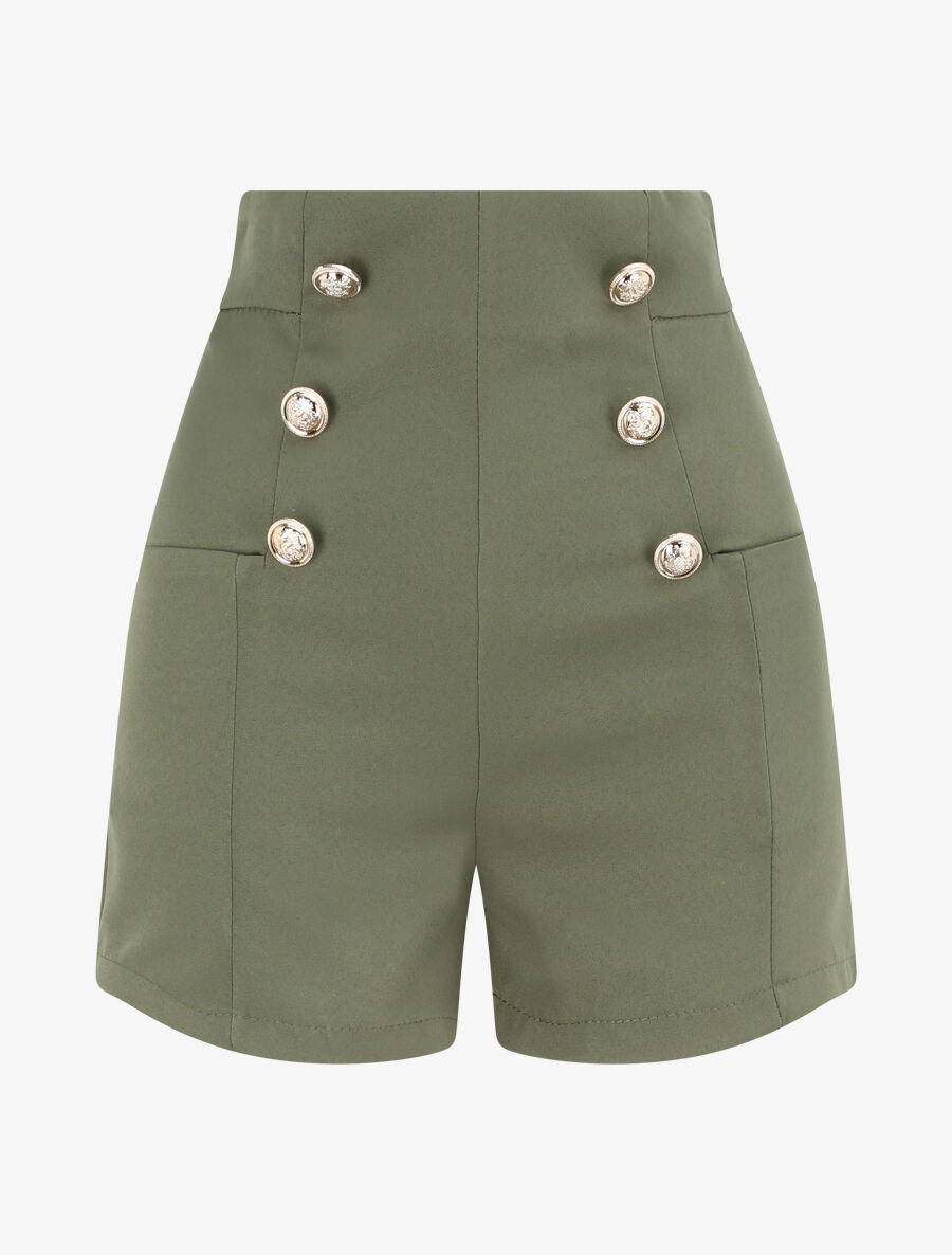 Short uni à boutons stylisés - Kaki - 5