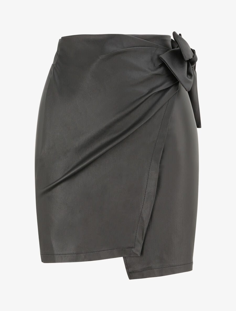 Jupe portefeuille en simili - Noir - 1