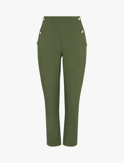 Pantalon slim à boutons stylisés - Kaki - 1