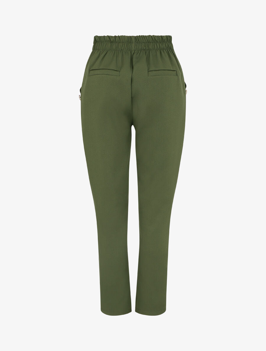 Pantalon slim à boutons stylisés - Kaki - 2
