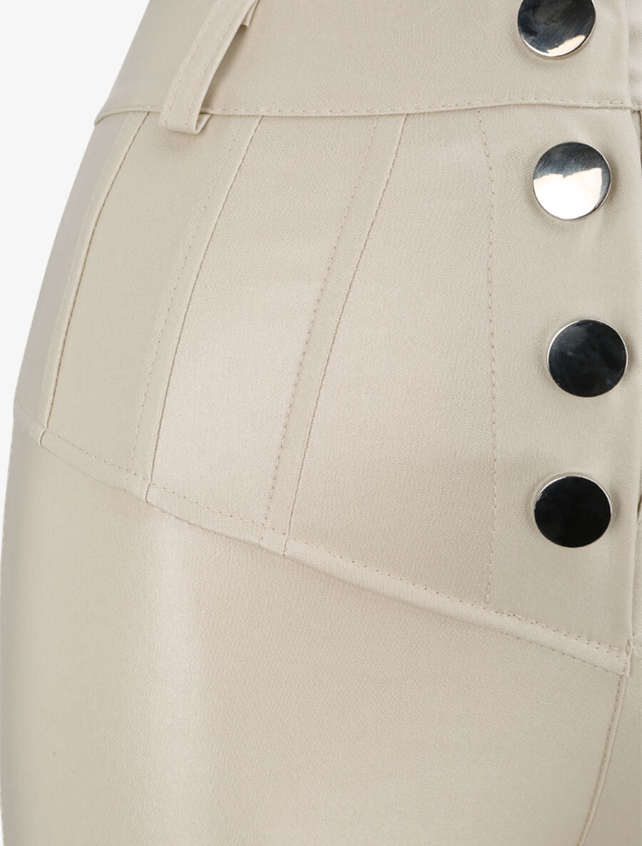 Pantalon ciré slim uni - Beige - 3