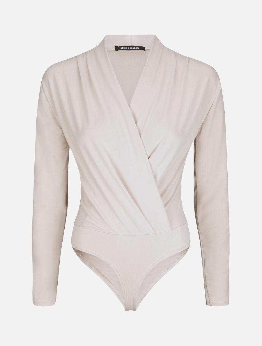 Body drapé à col cache-coeur - Beige - 4