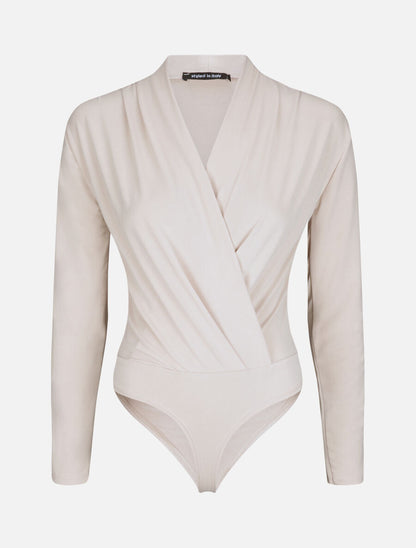 Body drapé à col cache-coeur - Beige - 4