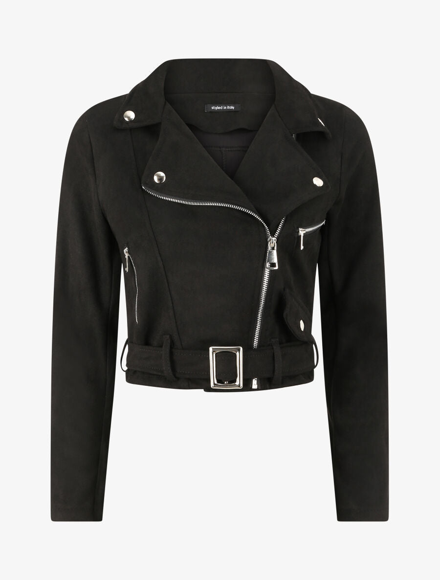 Veste courte en suédine - Noir - 4