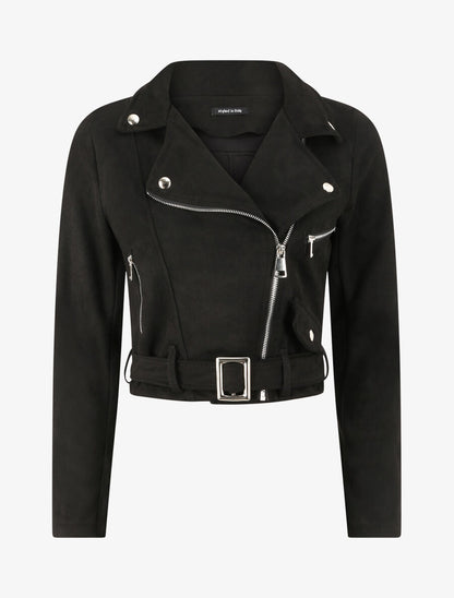 Veste courte en suédine - Noir - 4