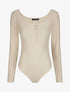 Body ajusté et côtelé à manches longues - Beige - 4
