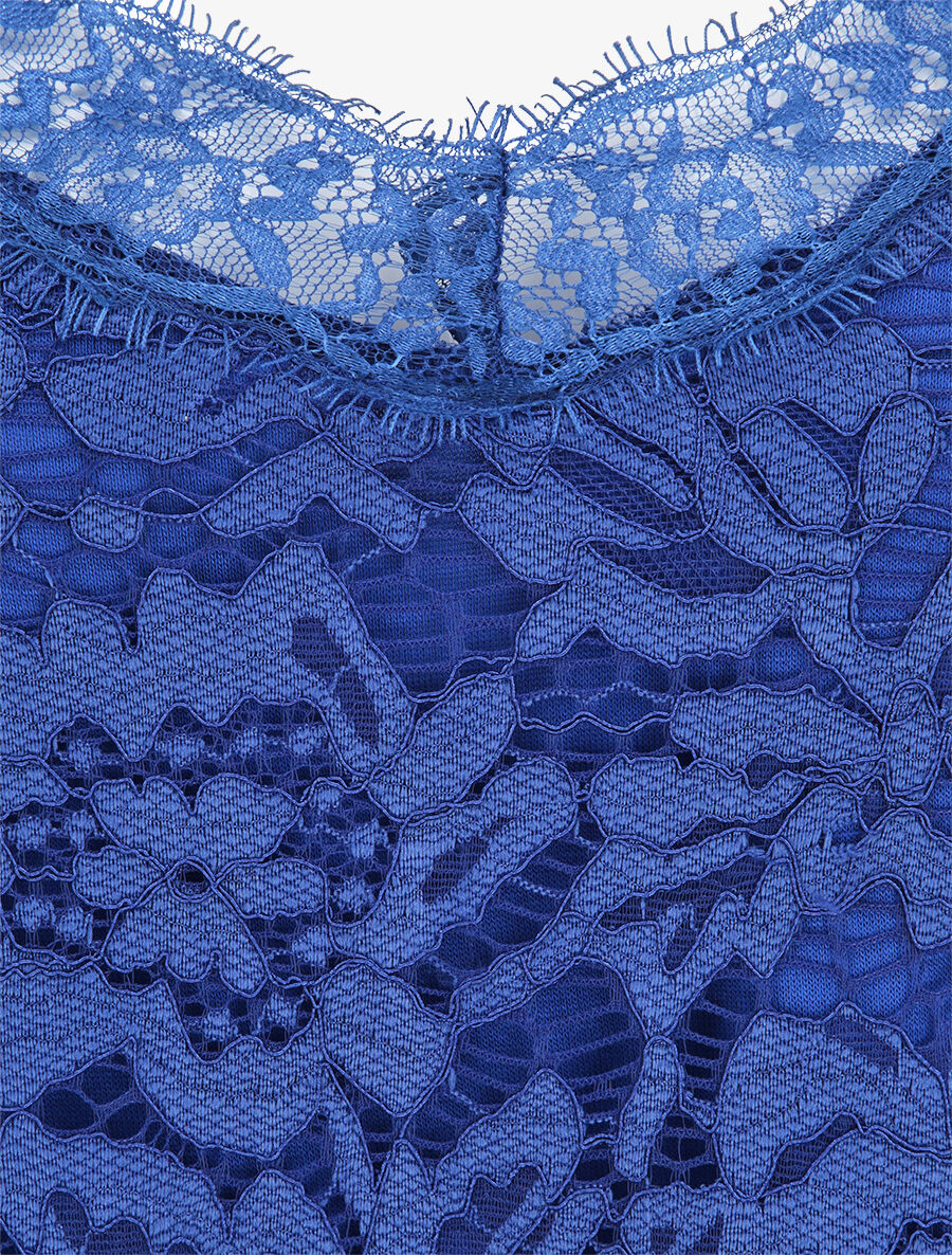 Caraco fluide coupe droite en dentelle - Bleu électrique - 3