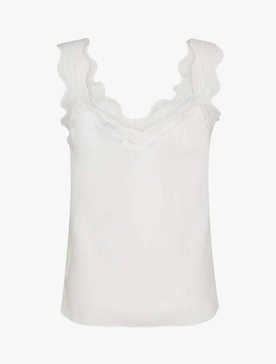 Débardeur droit satiné à bretelles en dentelle - Blanc - 2