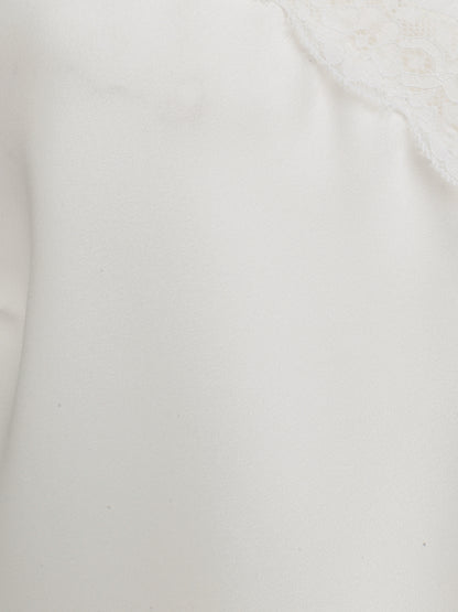 Débardeur droit satiné à bretelles en dentelle - Blanc - 3