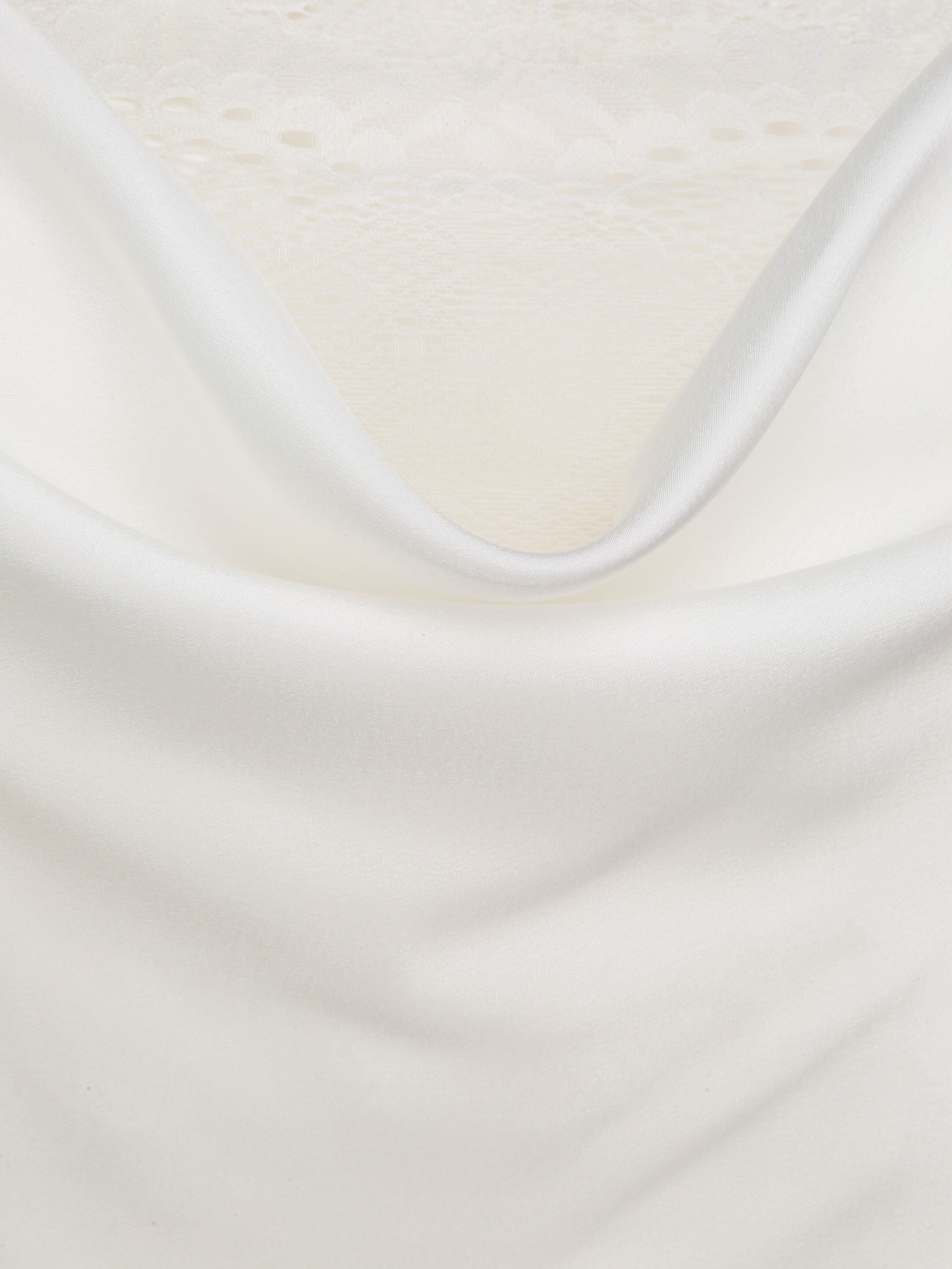 Caraco droit satiné à col bénitier et dentelle - Blanc - 3