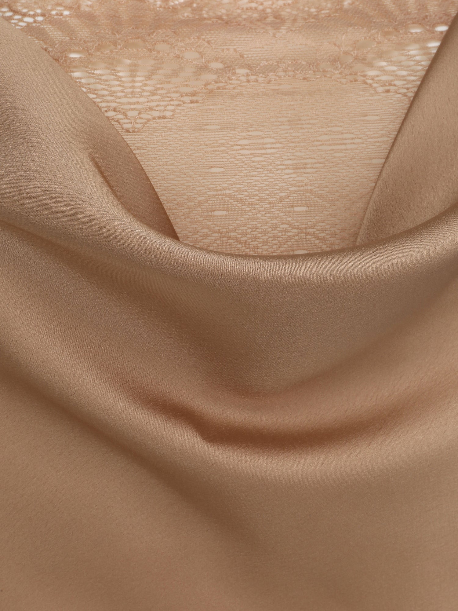Caraco droit satiné à col bénitier et dentelle - Beige - 3
