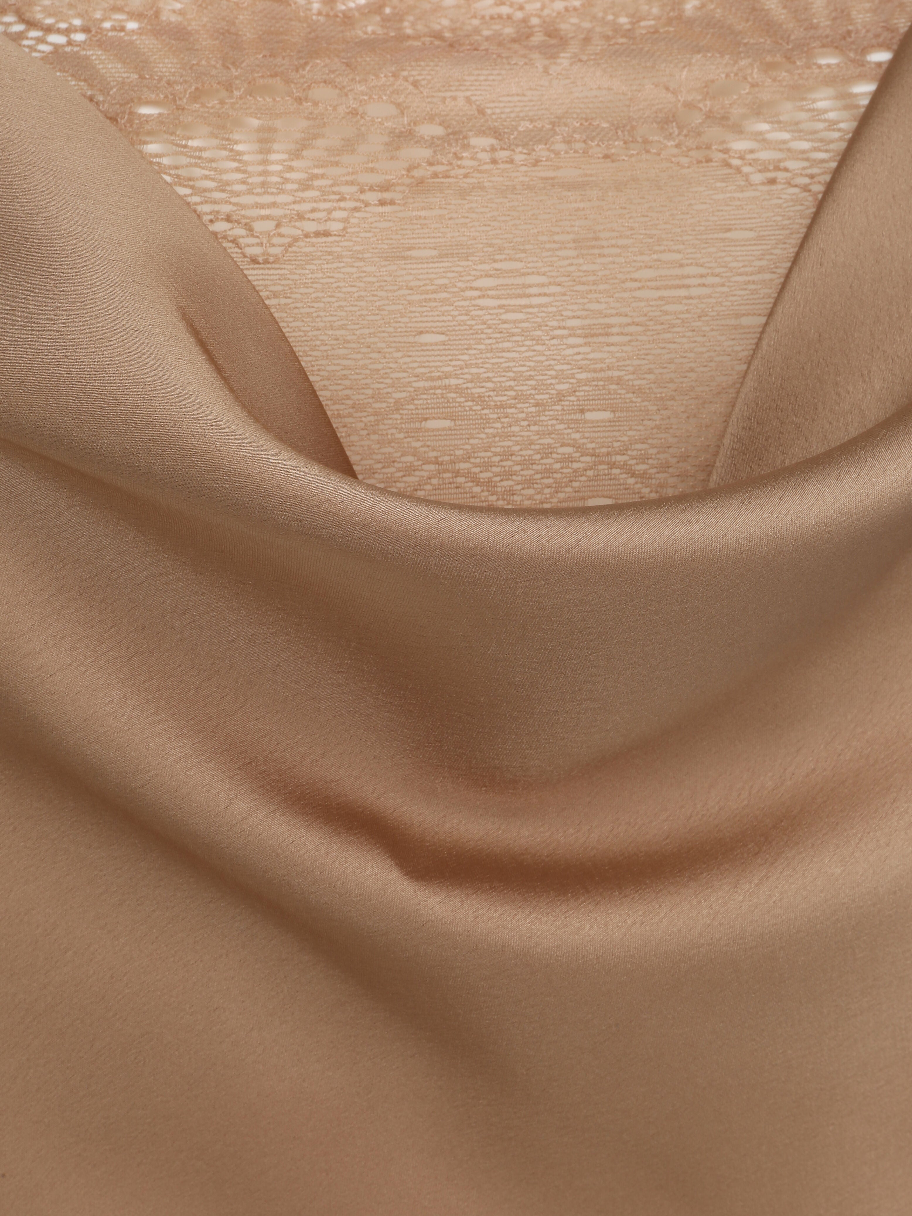 Caraco droit satiné à col bénitier et dentelle - Beige - 3