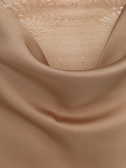 Caraco droit satiné à col bénitier et dentelle - Beige - 3