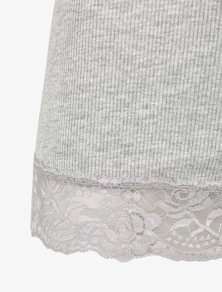 Débardeur droit côtelé à bords en dentelle - Gris clair - 3