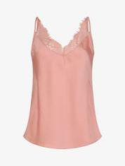 Caraco droit satiné à col V en dentelle - Rose - 4