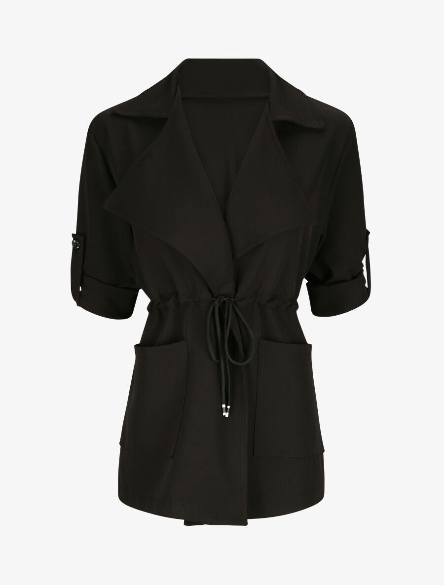 Veste droite unie à col cranté - Noir - 1