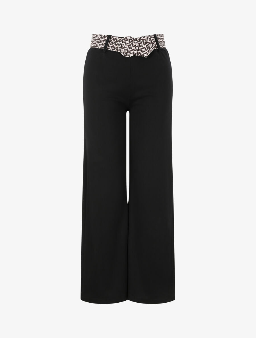 Pantalon flare à ceinture imprimé graphique - Noir - 1