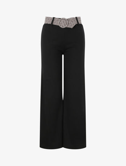Pantalon flare à ceinture imprimé graphique - Noir - 1
