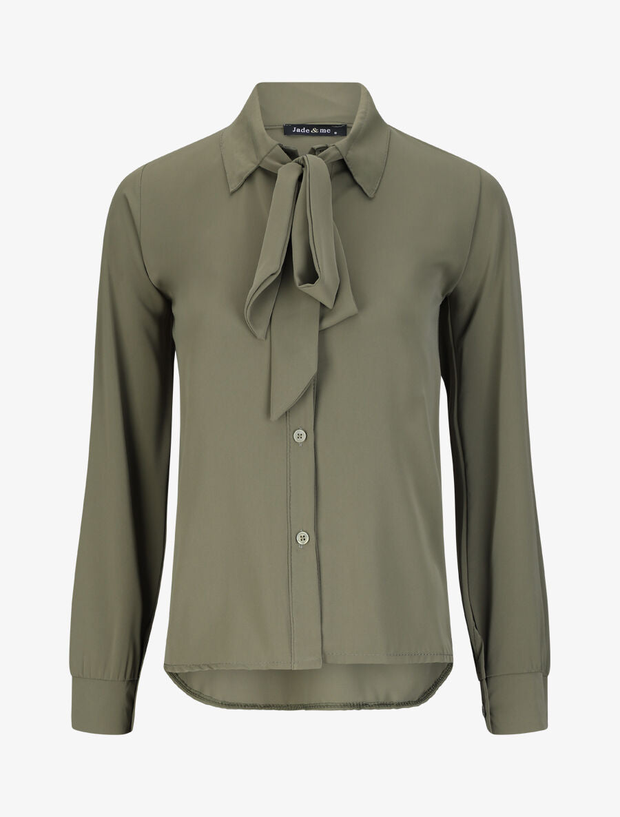 Chemise droite unie à col lavallière - Kaki - 1