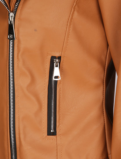 Perfecto droit en simili à poches zippées - Camel - 3