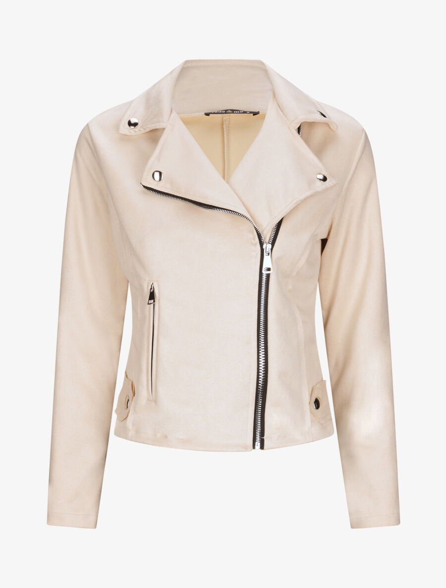 Perfecto droit en suédine poche zippée décorative - Beige - 4