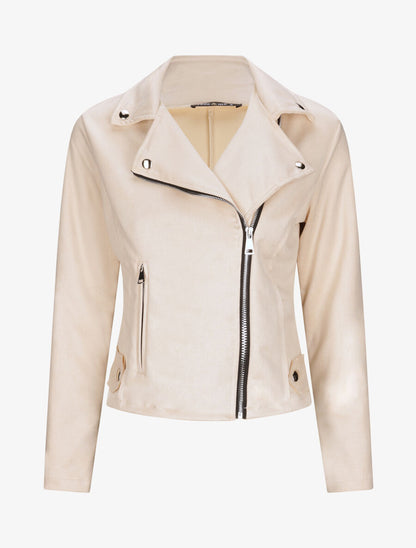 Perfecto droit en suédine poche zippée décorative - Beige - 4