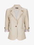 Blazer droit uni manches 3/4 à revers carreaux - Beige - 4