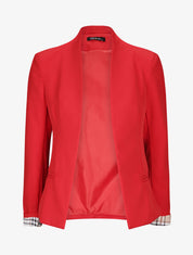 Veste droite unie manches longues à revers carreaux - Rouge - 4