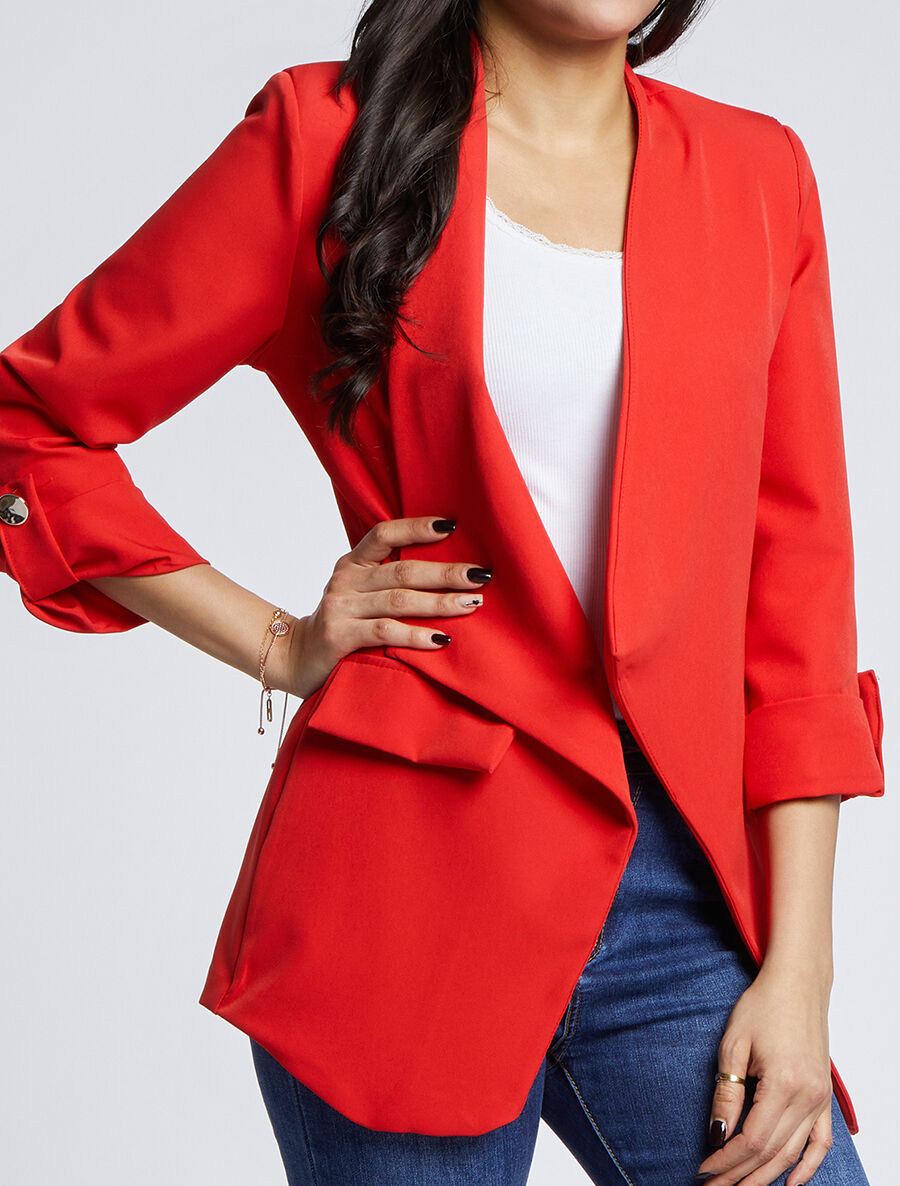 Blazer oversize à pans asymétriques - Rouge - 4