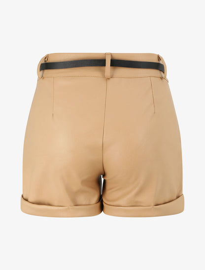Mini-short à bords à revers - Beige - 2