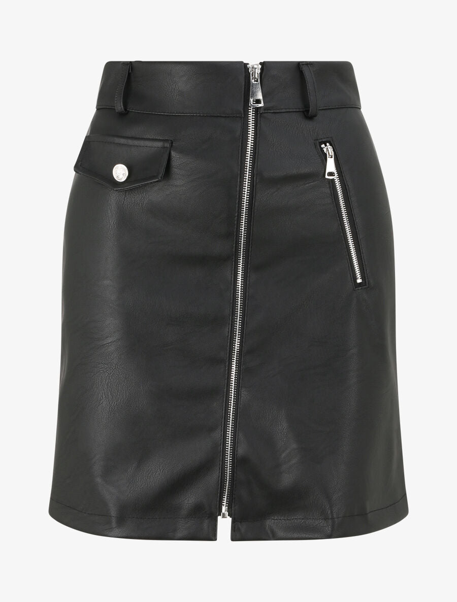 Jupe zippée en simili - Noir - 4