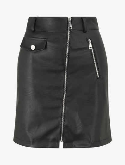 Jupe zippée en simili - Noir - 4