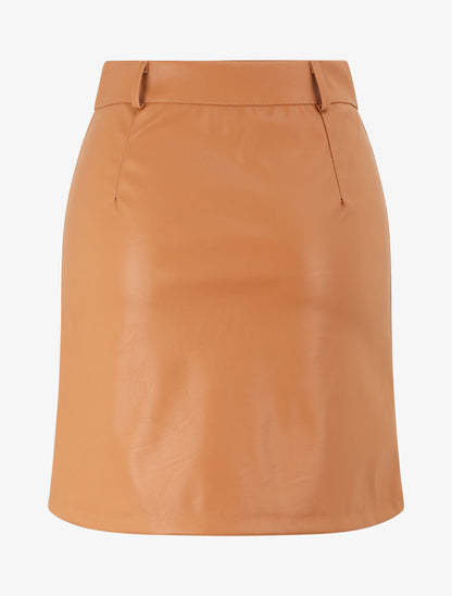 Jupe zippée en simili - Camel - 2