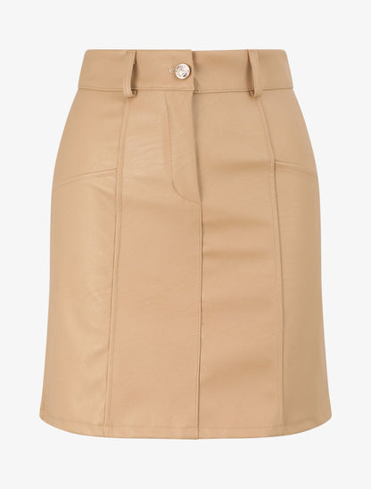 Jupe évasée en simili - Beige - 1