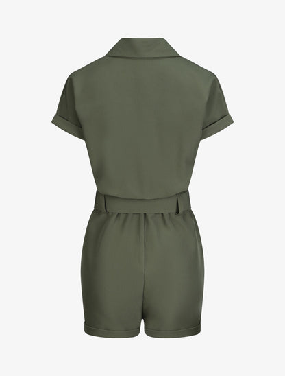 Combishort uni à bords à revers - Kaki - 2
