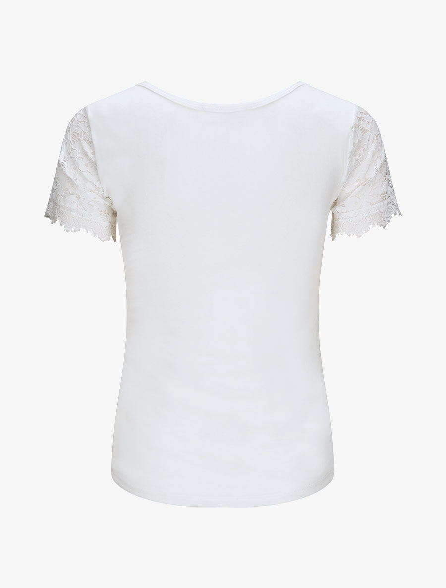 Top en tulle et à dentelle - Blanc - 3
