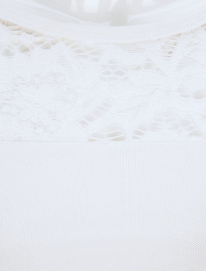 Top en tulle et à dentelle - Blanc - 4