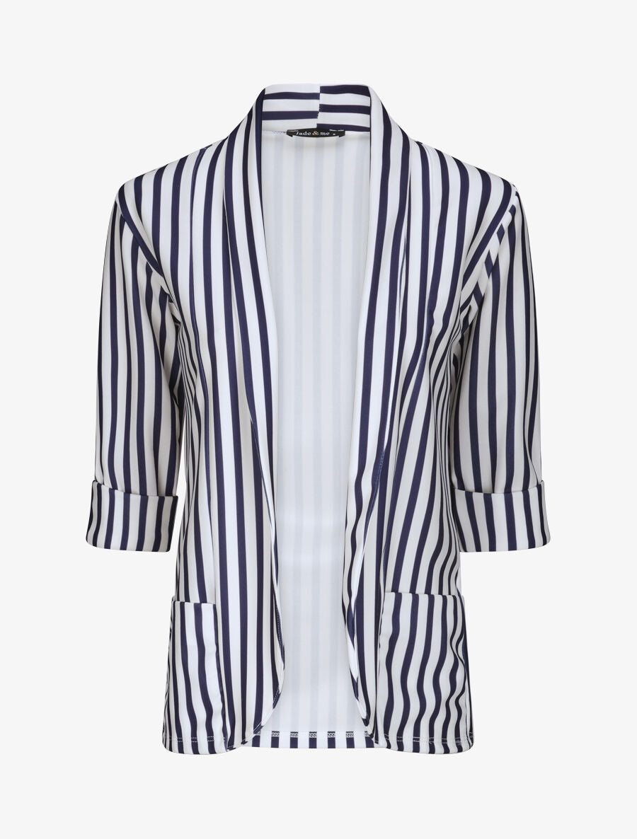 Blazer droit rayé à manches 3/4 - Marine - 1
