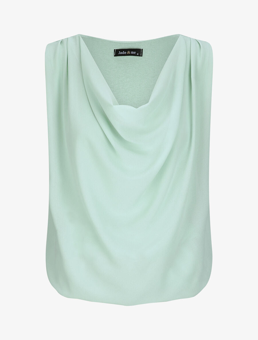 Top voile droit uni et col bénitier - Vert amande - 1