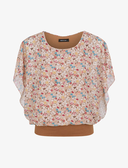 Top boule imprimé fleurs stylisées - Beige - 2