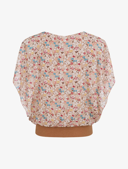 Top boule imprimé fleurs stylisées - Beige - 3