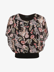 Top boule imprimé fleurs baroques - Noir - 5