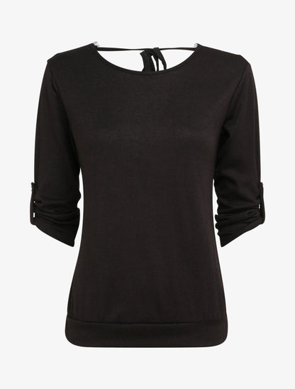 Pull fin à dos ouvert à détail dentelle - Noir - 1